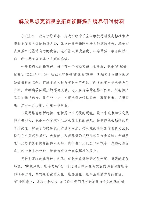 解放思想更新观念拓宽视野提升境界研讨材料