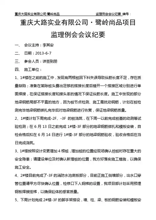 监理例会会议纪要