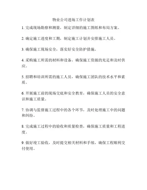 物业公司进场工作计划表