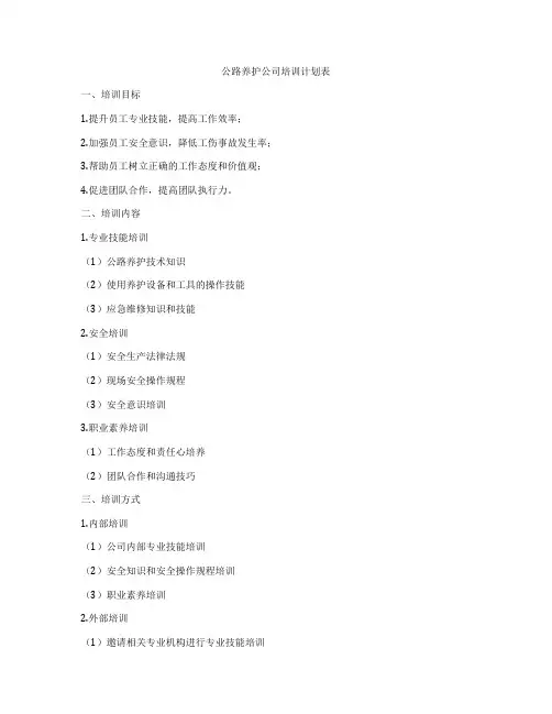 公路养护公司培训计划表