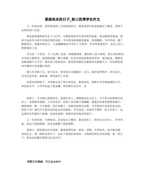 那段快乐的日子_初三优秀学生作文