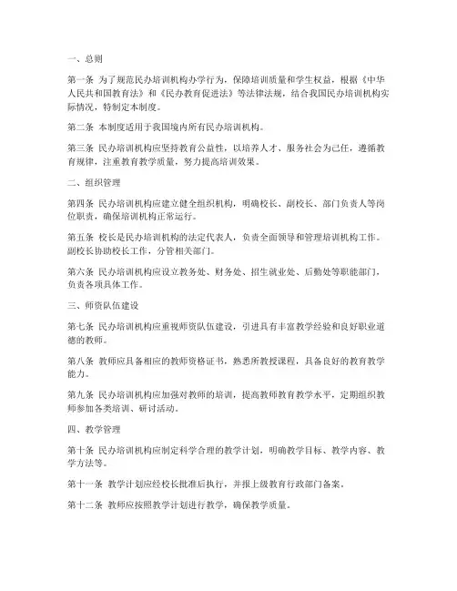 民办培训机构办学管理制度