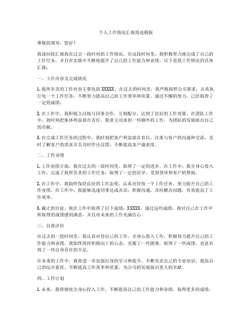 个人工作情况汇报简述模板