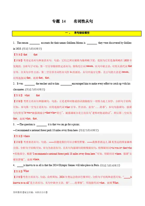 专题 14  名词性从句-2024年新高考英语一轮复习练小题刷大题提能力(含答案解析)
