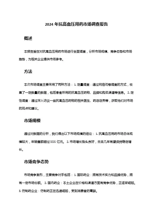 2024年抗高血压用药市场调查报告