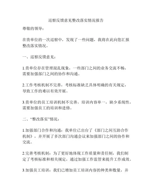 巡察反馈意见整改落实情况报告