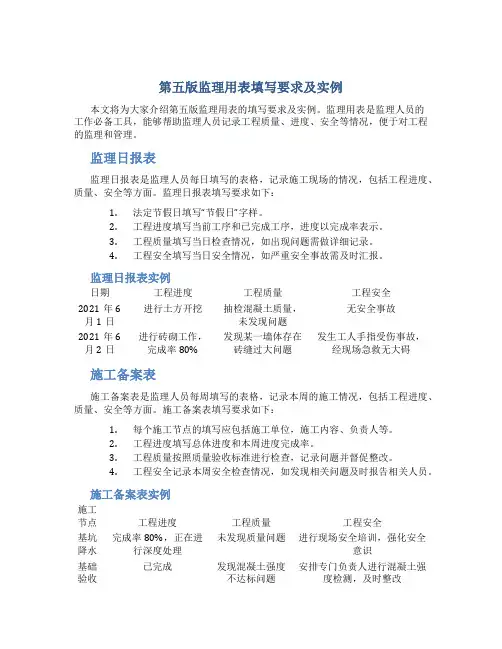 第五版监理用表填写要求及实例