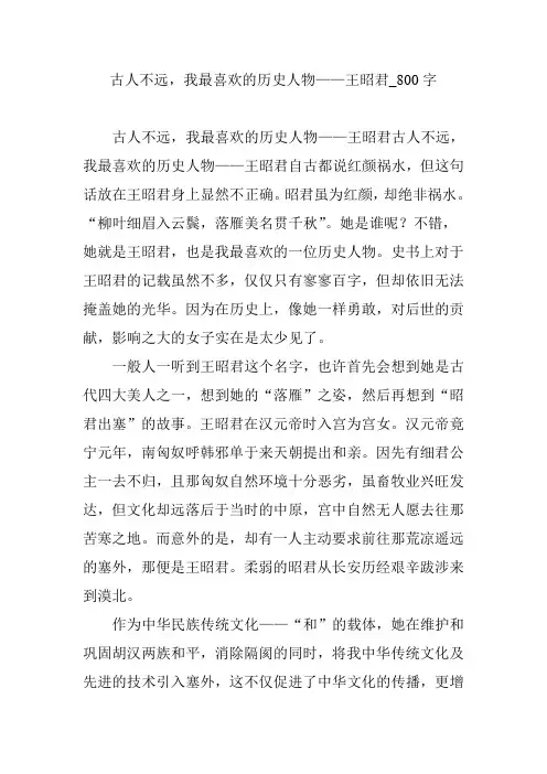 古人不远,我最喜欢的历史人物——王昭君_800字