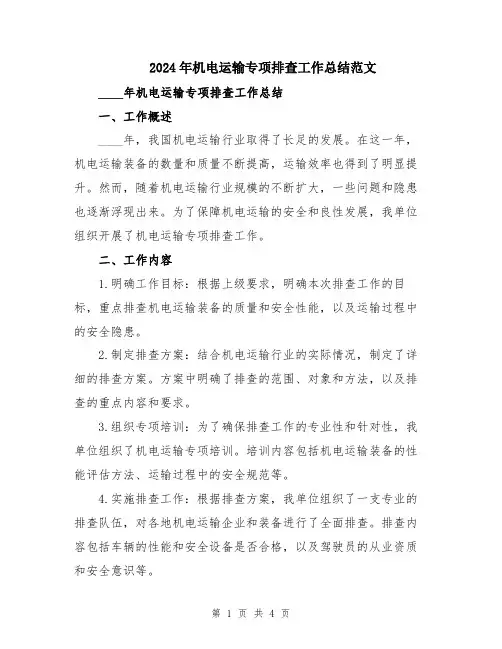 2024年机电运输专项排查工作总结范文