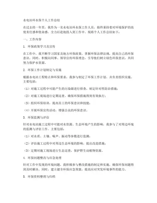 水电站环水保个人工作总结
