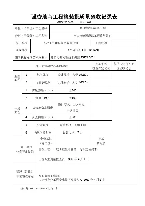 强夯地基工程检验批质量验收记录表