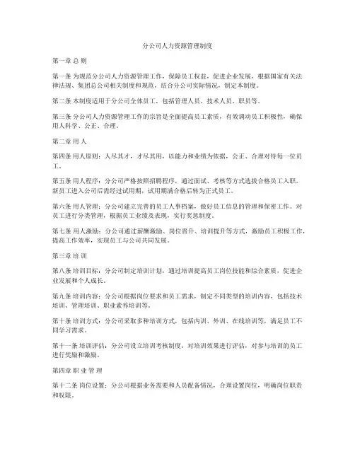 分公司人力资源管理制度