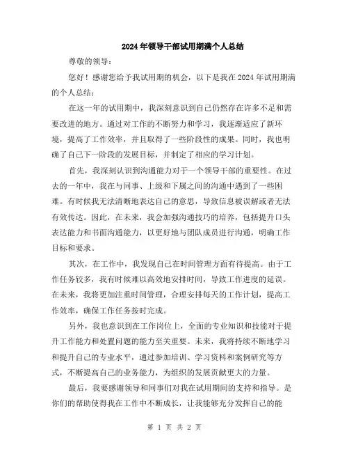 2024年领导干部试用期满个人总结