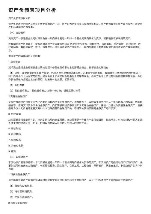 资产负债表项目分析