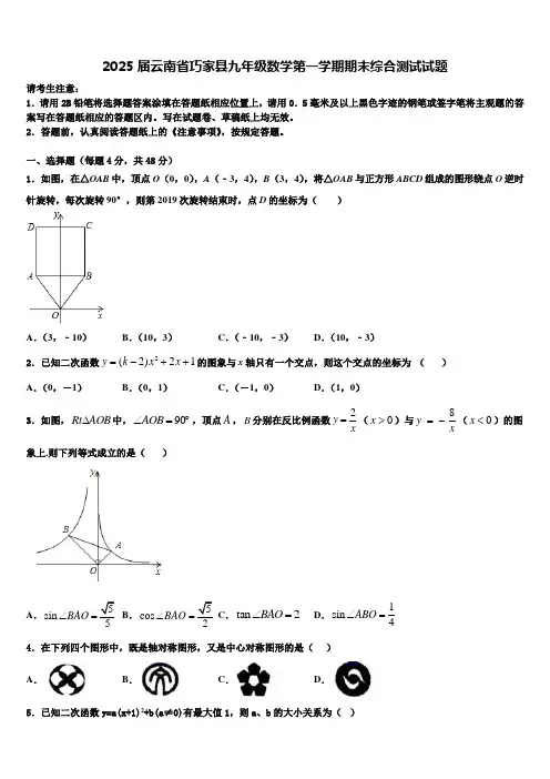 2025届云南省巧家县九年级数学第一学期期末综合测试试题含解析