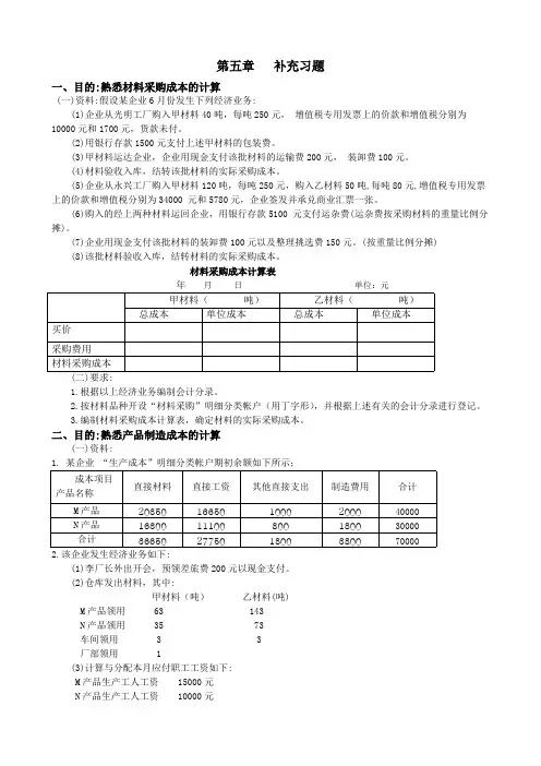 大学会计学原理第五章习题【最新】