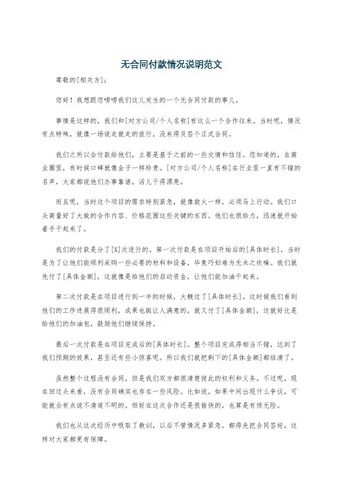 无合同付款情况说明范文