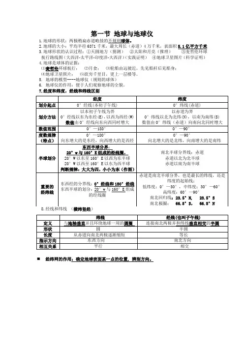 七上《地球与地球仪》知识点