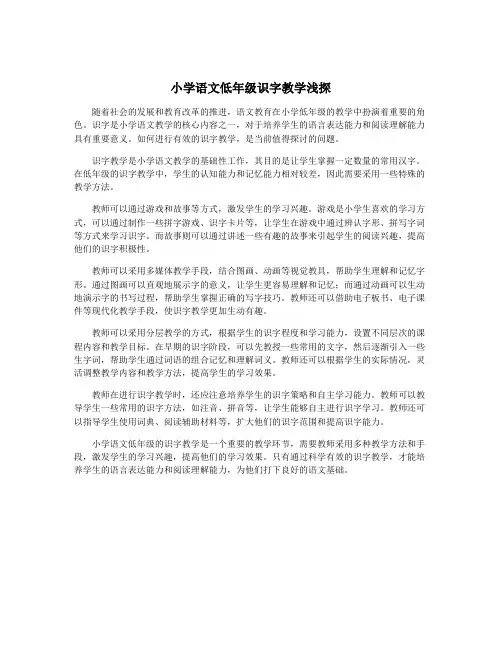 小学语文低年级识字教学浅探