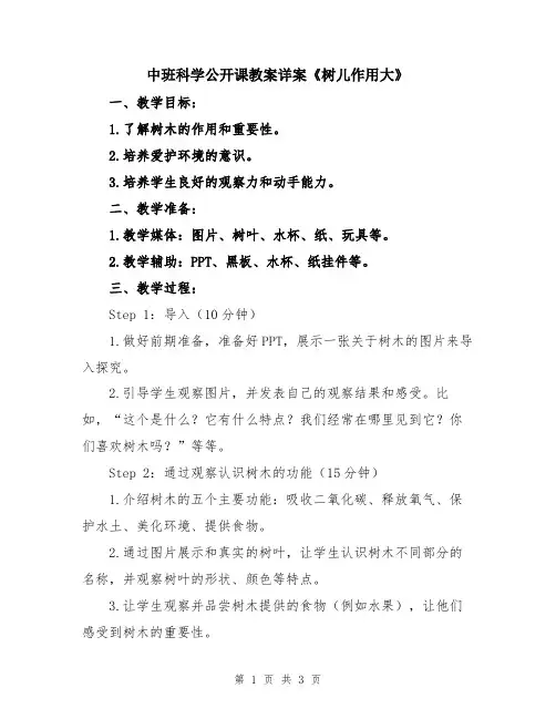 中班科学公开课教案详案《树儿作用大》