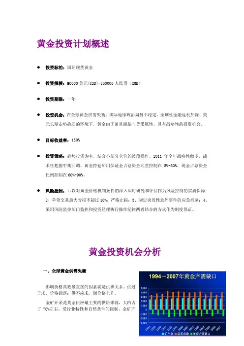黄金投资计划书新