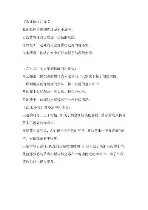宿建德江古诗三首译文
