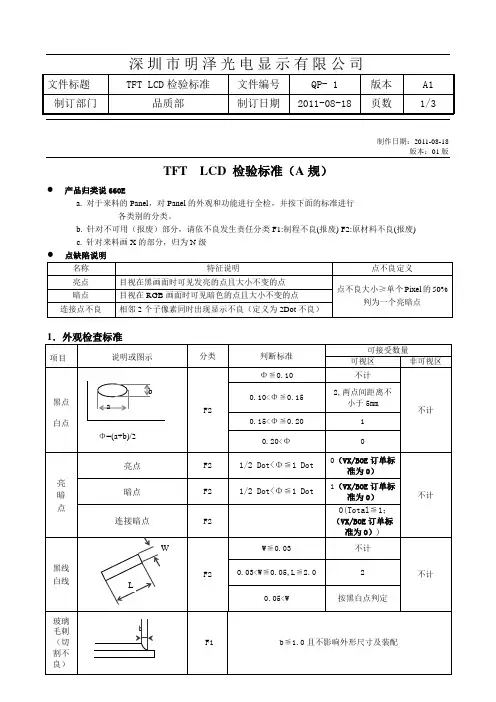 TFT LCD检验标准(A规)-HRB