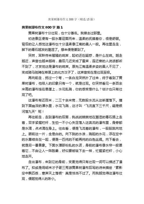 黄果树瀑布作文800字（精选15篇）