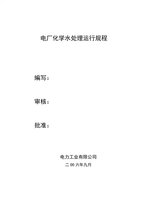 电厂化学水处理运行规程