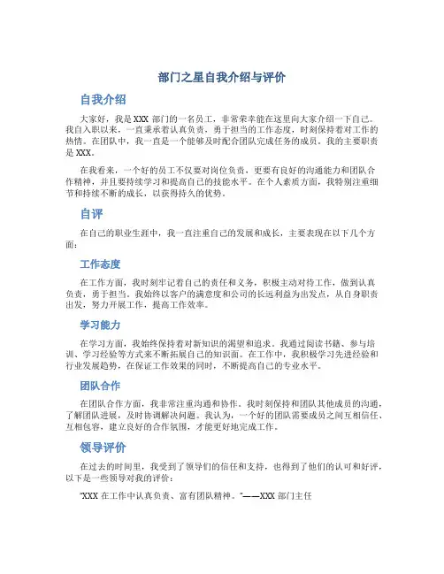 部门之星自我介绍与评价