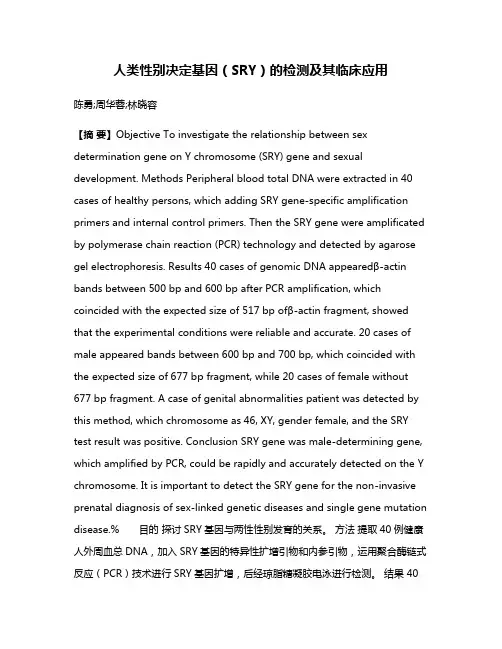 人类性别决定基因（SRY）的检测及其临床应用