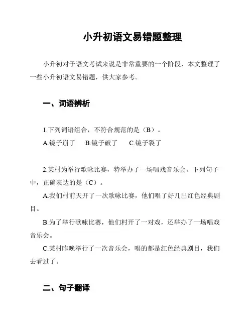 小升初语文易错题整理