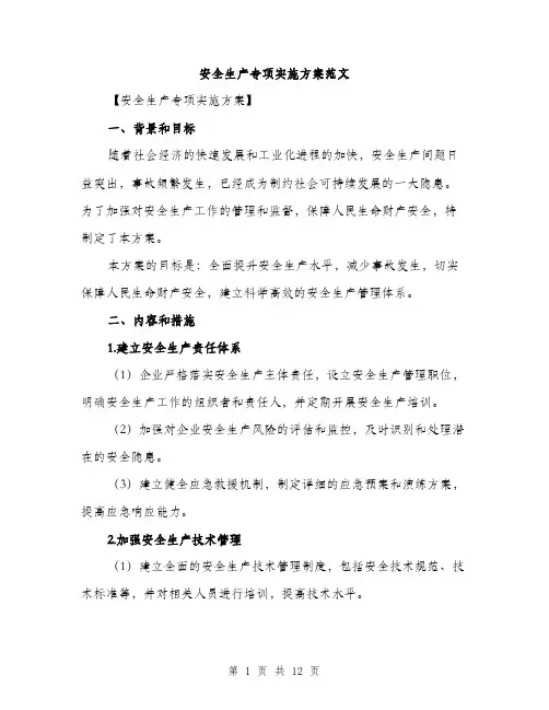 安全生产专项实施方案范文（三篇）