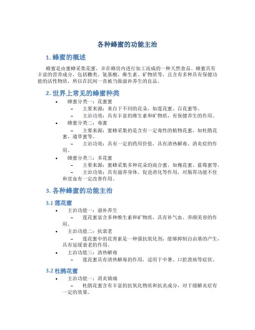 各种蜂蜜的功能主治