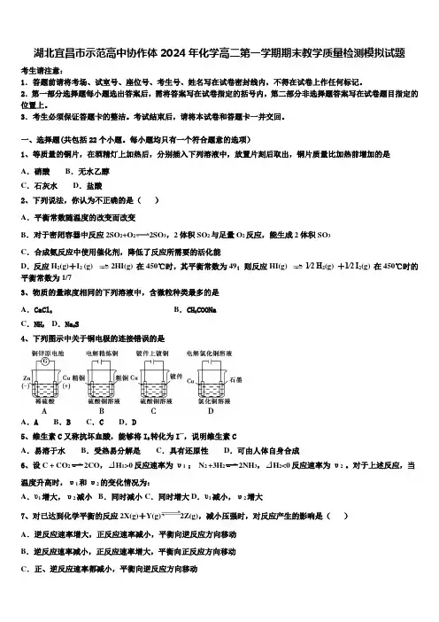 湖北宜昌市示范高中协作体2024年化学高二第一学期期末教学质量检测模拟试题含解析