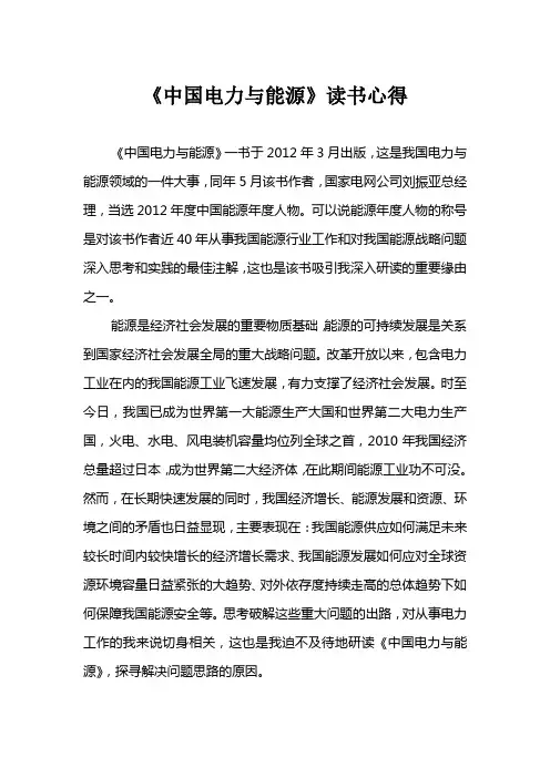 《中国电力与能源》读书心得