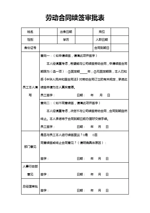最新原创劳动合同续签审批表