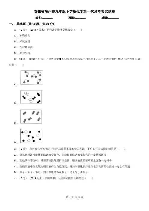 安徽省亳州市九年级下学期化学第一次月考考试试卷