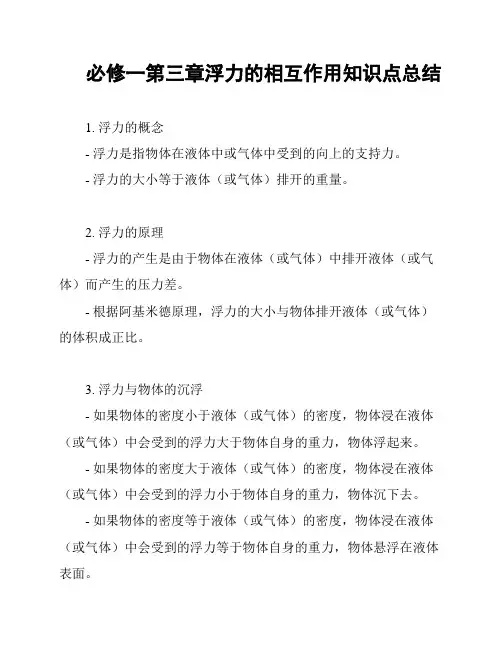 必修一第三章浮力的相互作用知识点总结