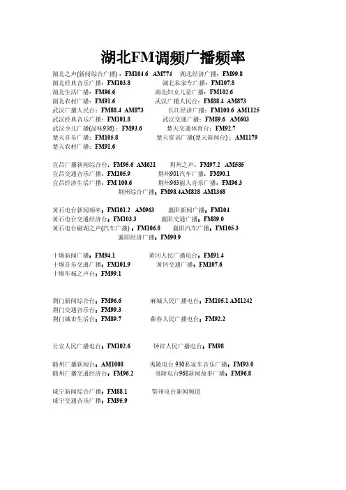 湖北FM调频广播频率