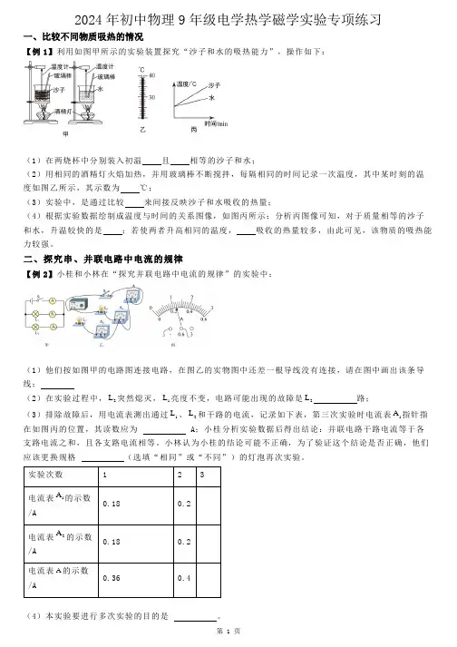 2024年中考物理复习+电学热学磁学实验专项练习(三)