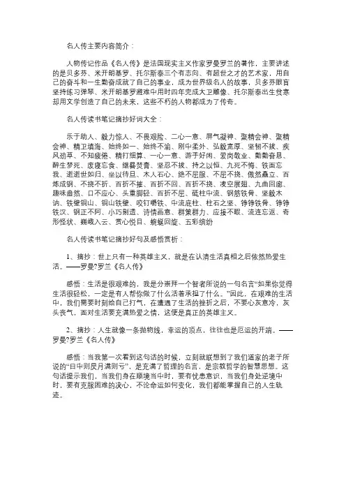 名人传读书笔记摘抄好词好句及感悟赏析