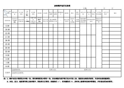 余热锅炉运行记录表