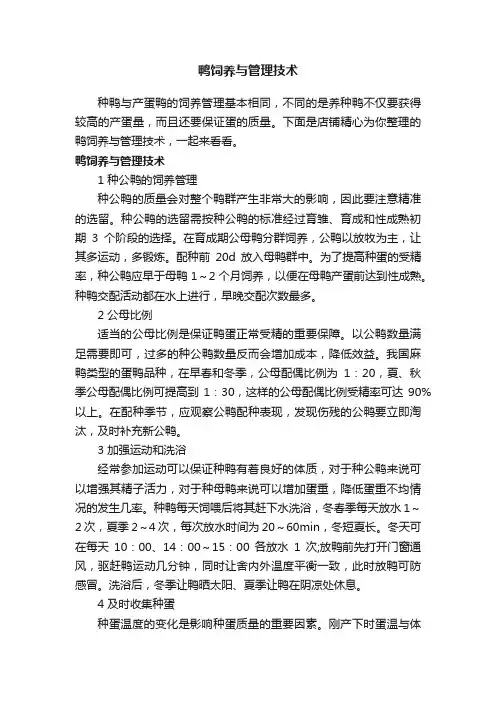 鸭饲养与管理技术