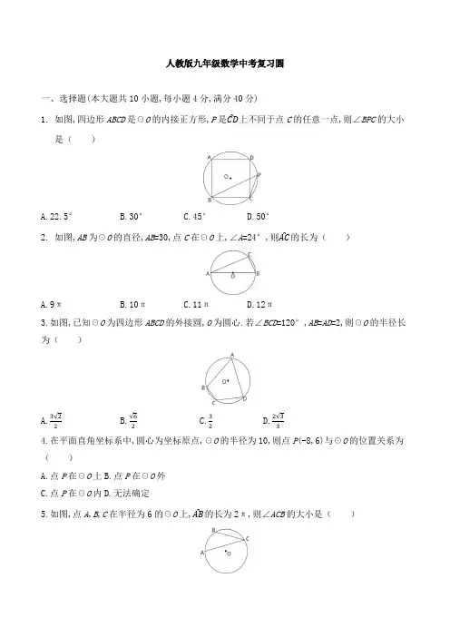 人教版九年级数学中考复习圆(含答案)