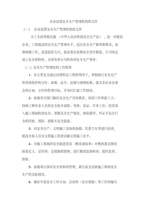 企业设置安全生产管理机构的文件(20200420063915)