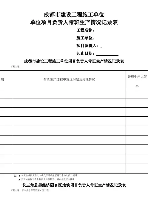 施工单位项目负责人带班生产情况记录表