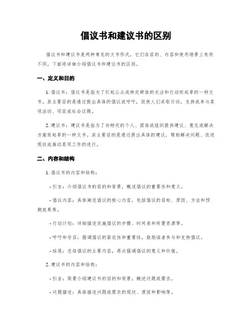 倡议书和建议书的区别