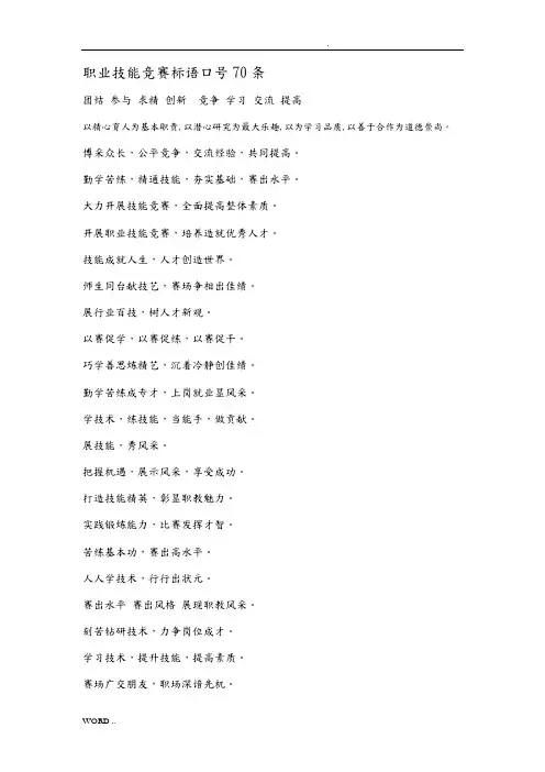 职业技能竞赛标语口号70条