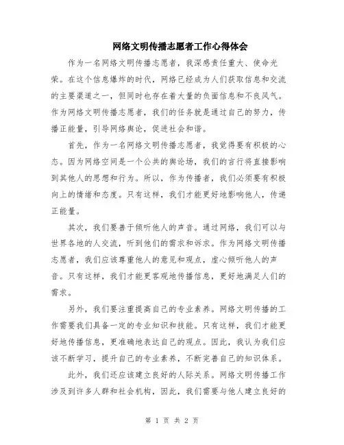 网络文明传播志愿者工作心得体会